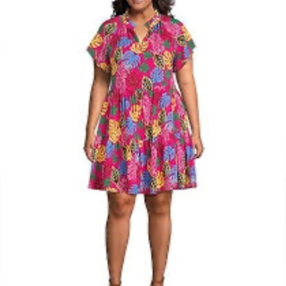 Sugarlips Dress Womens 2X Pink Floral Tropical Bohemian V Neck Lined Pockets